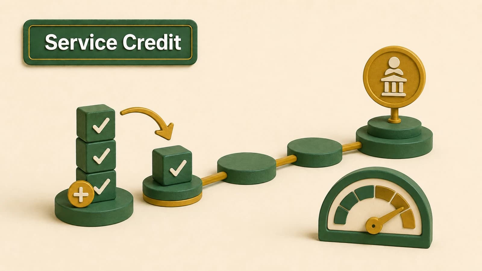 A service-credit timeline where verified prior service blocks are added before an FRS pension milestone.