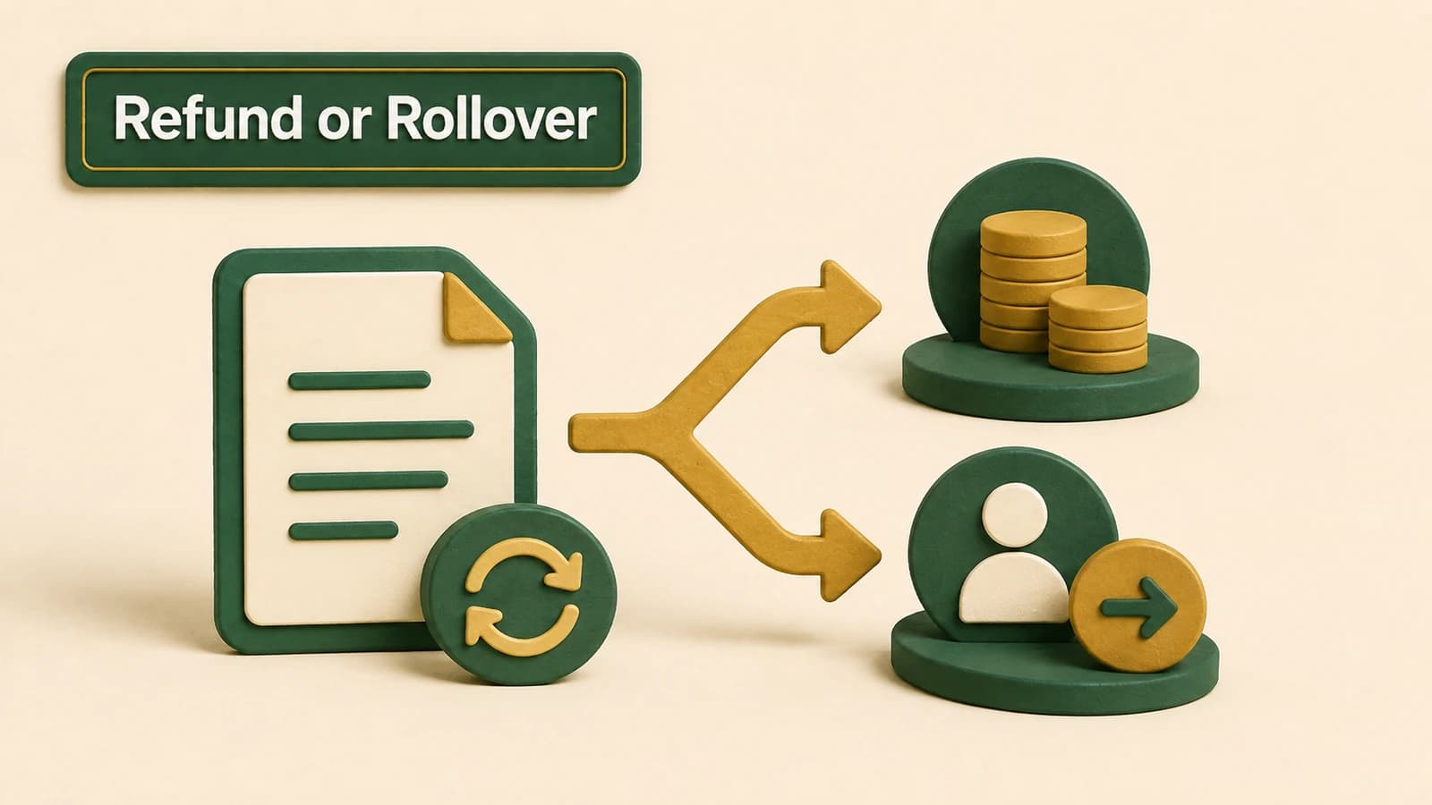 A Florida job-exit fork with a cash refund path, a rollover path, and a path that leaves retirement money in the FRS.
