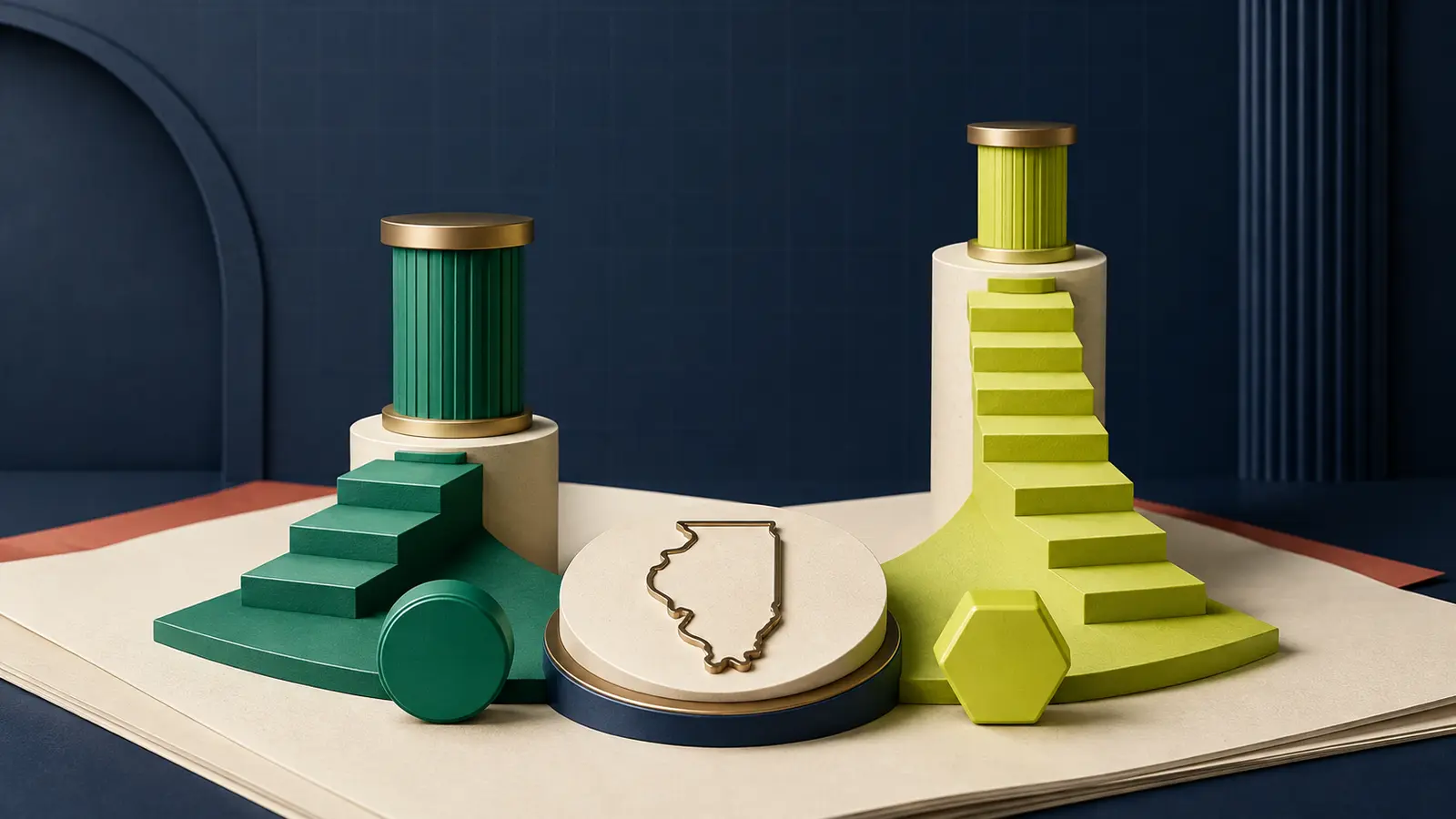 Two distinct Illinois teacher pension tier pathways with different steps and caps