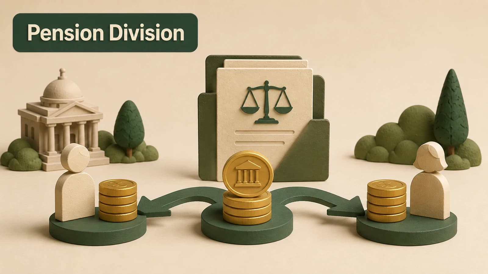 A pension stream divided by a court-order marker into participant and former-spouse shares.