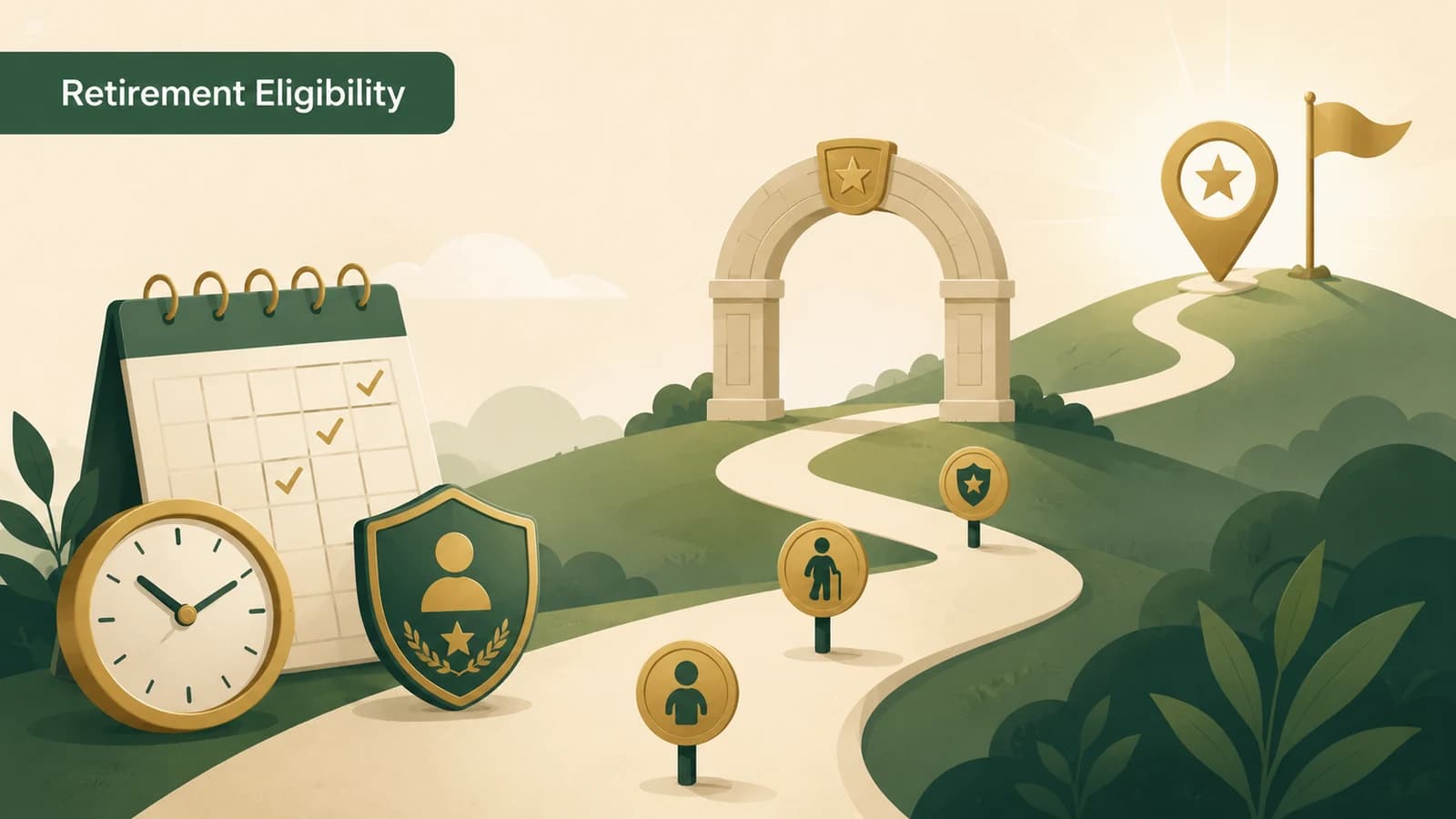 A milestone path with age and service markers illustrating NYSTRS retirement eligibility.