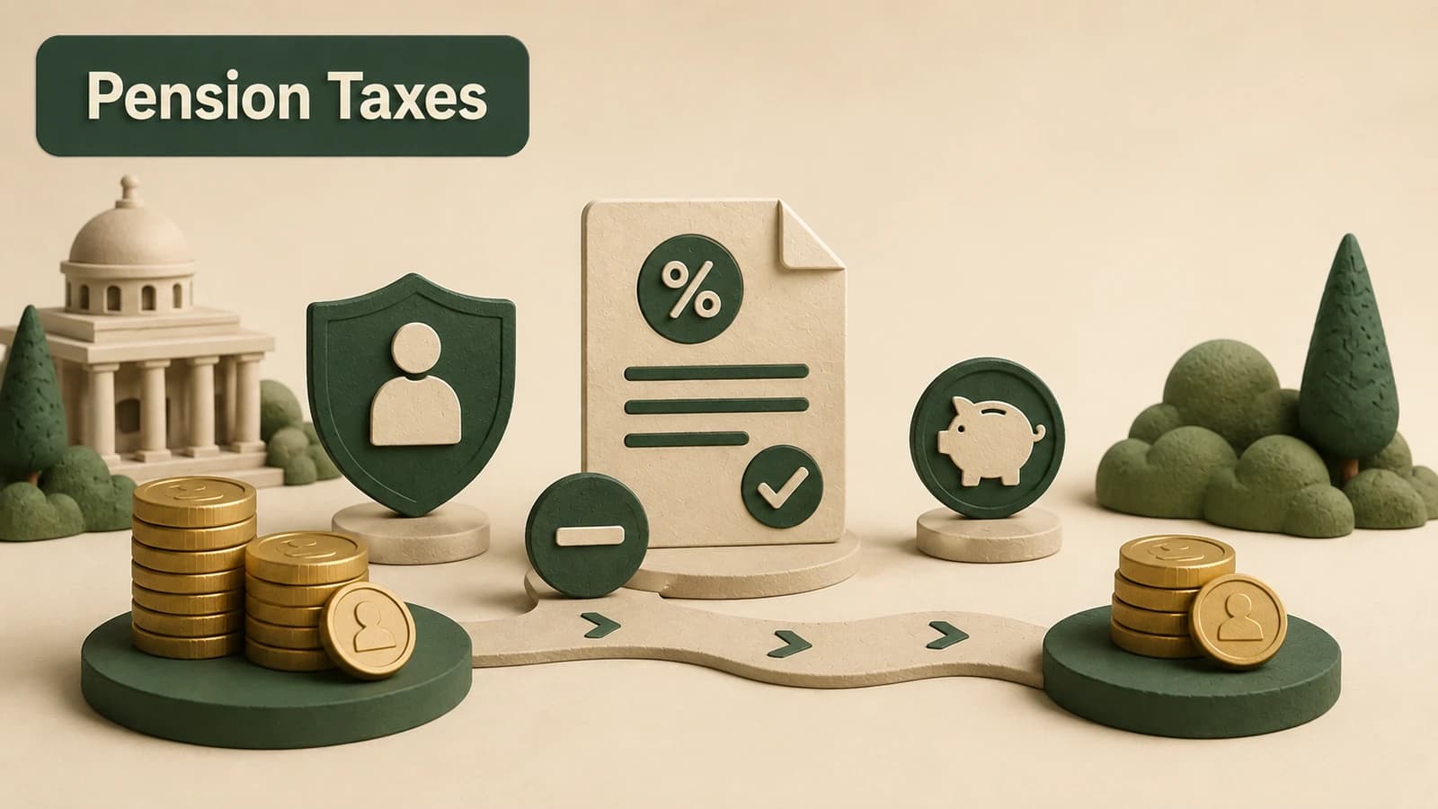 A pension payment path passing through federal tax withholding while bypassing a New York state tax gate.