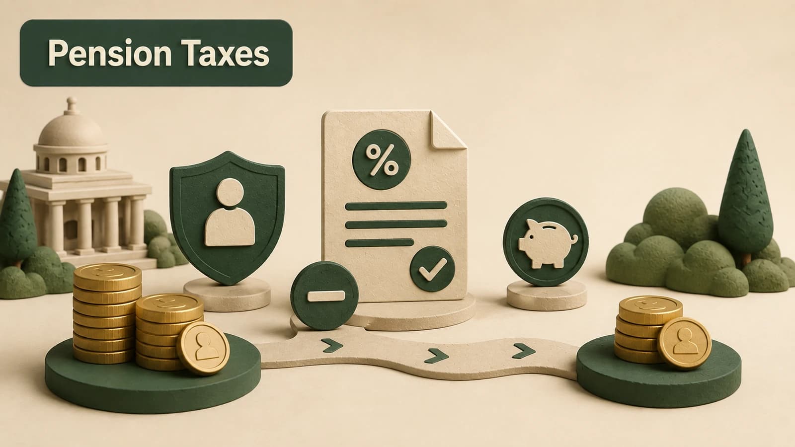 A pension statement moving through federal tax paperwork while New York State and City tax markers remain exempt.
