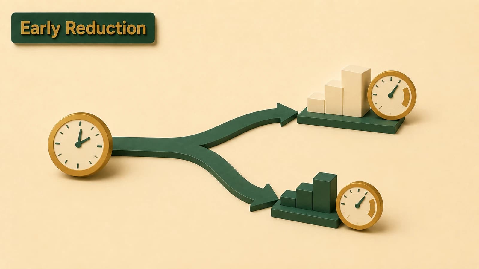 Two retirement paths compare an earlier reduced STRS Ohio pension with a later unreduced milestone.