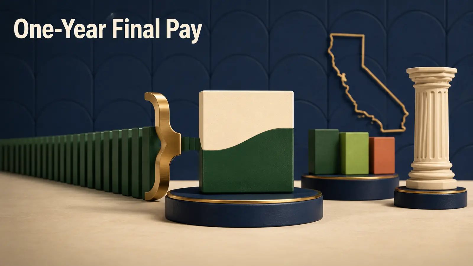 A long salary timeline narrowing to one highlighted twelve-month block beside a California retirement column