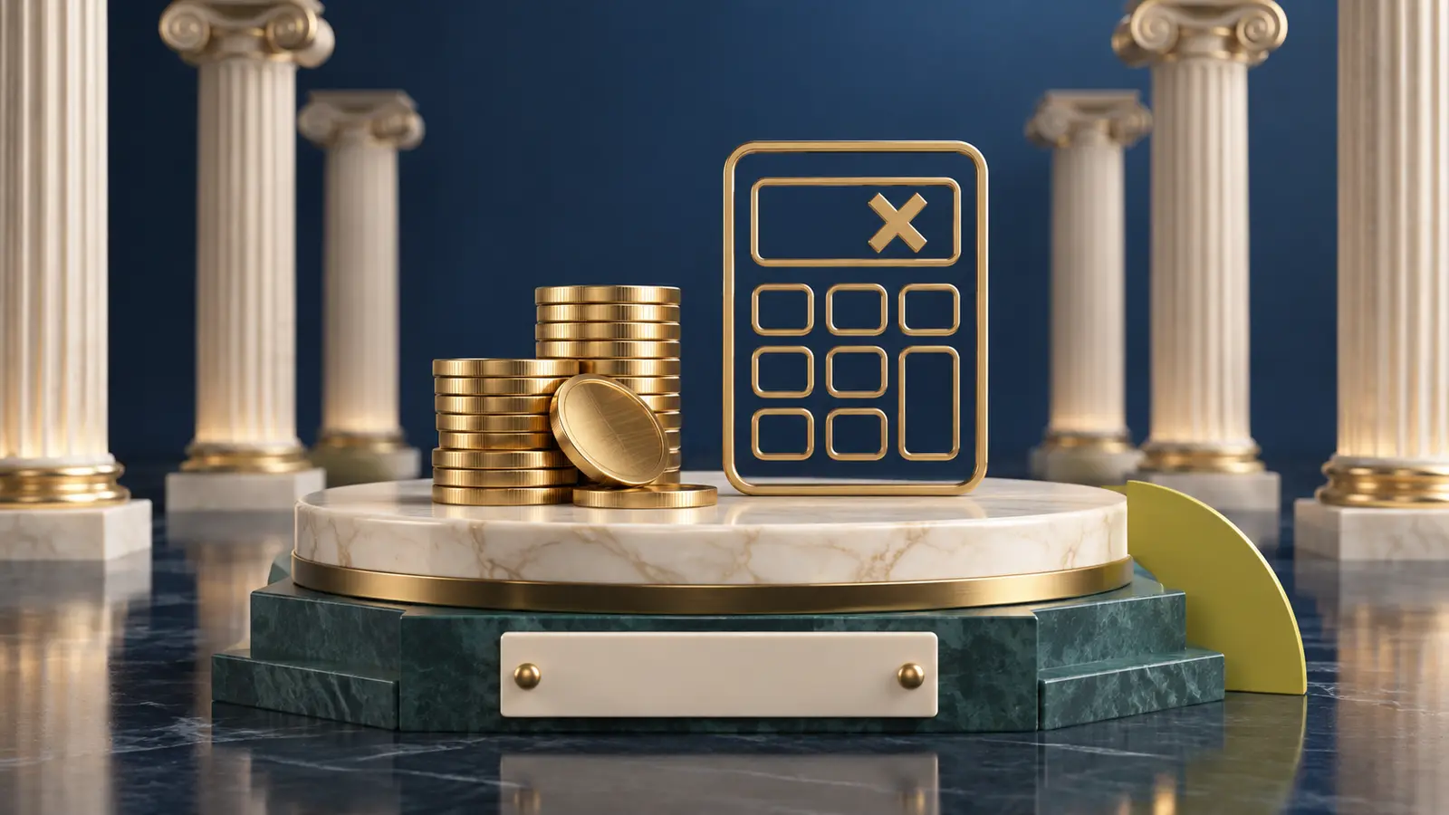 Gold calculator outline on a coin stack, symbolizing the CalSTRS pension calculation walkthrough