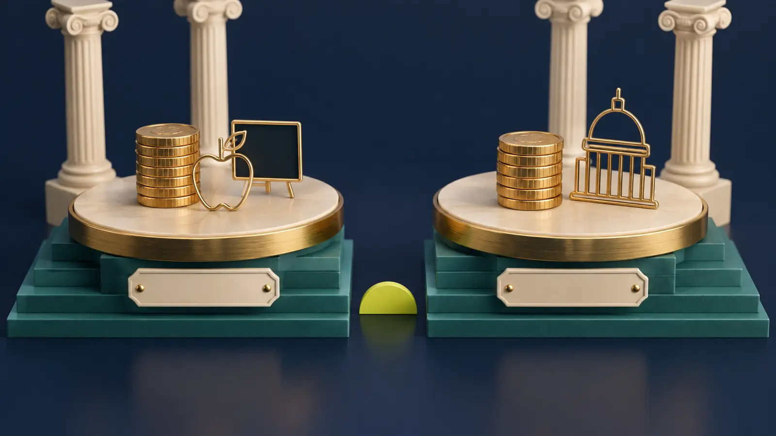 Side-by-side illustration comparing CalSTRS and CalPERS as two separate California pension systems