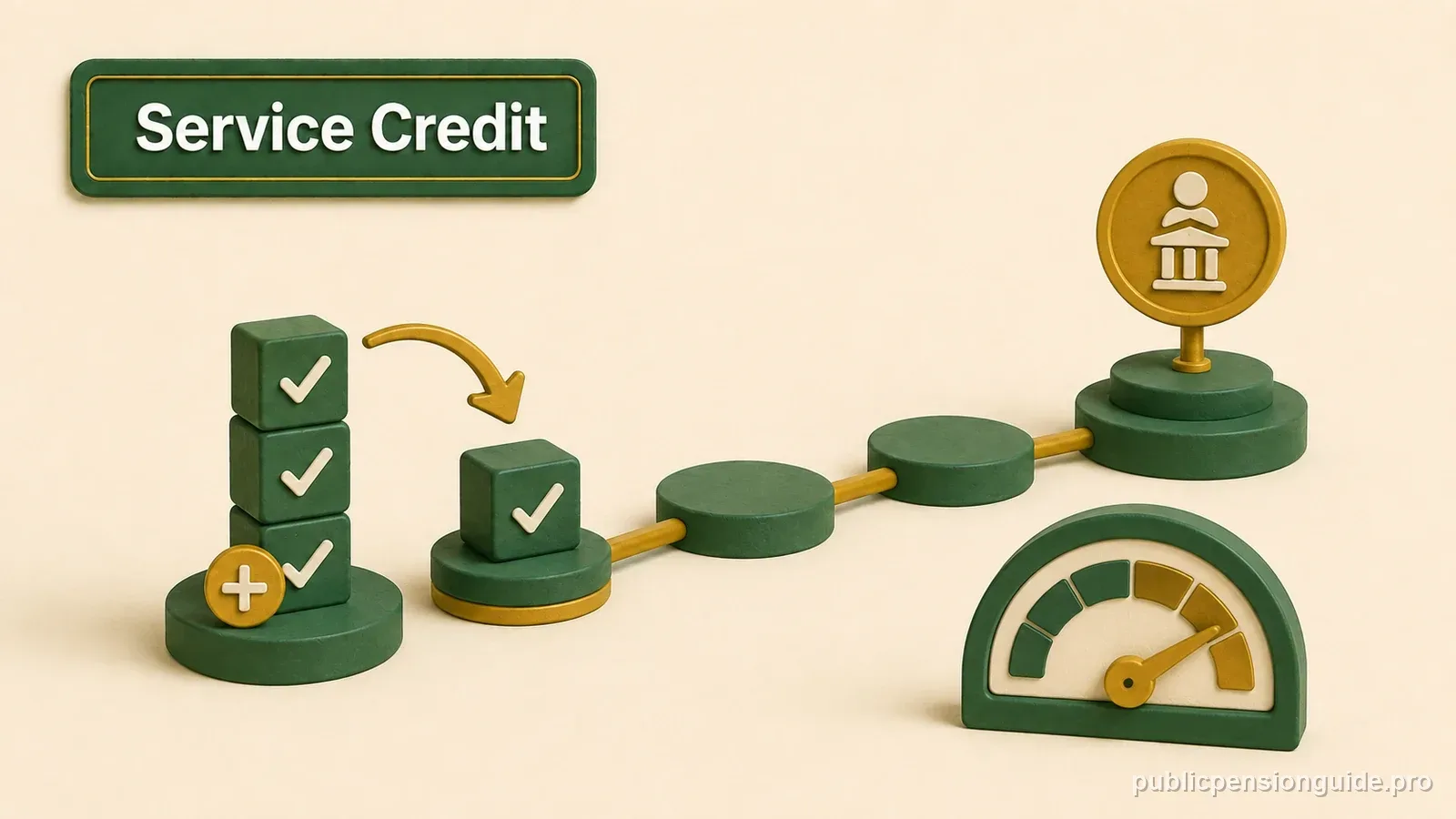 A service-credit timeline where verified prior service blocks are added before an FRS pension milestone.