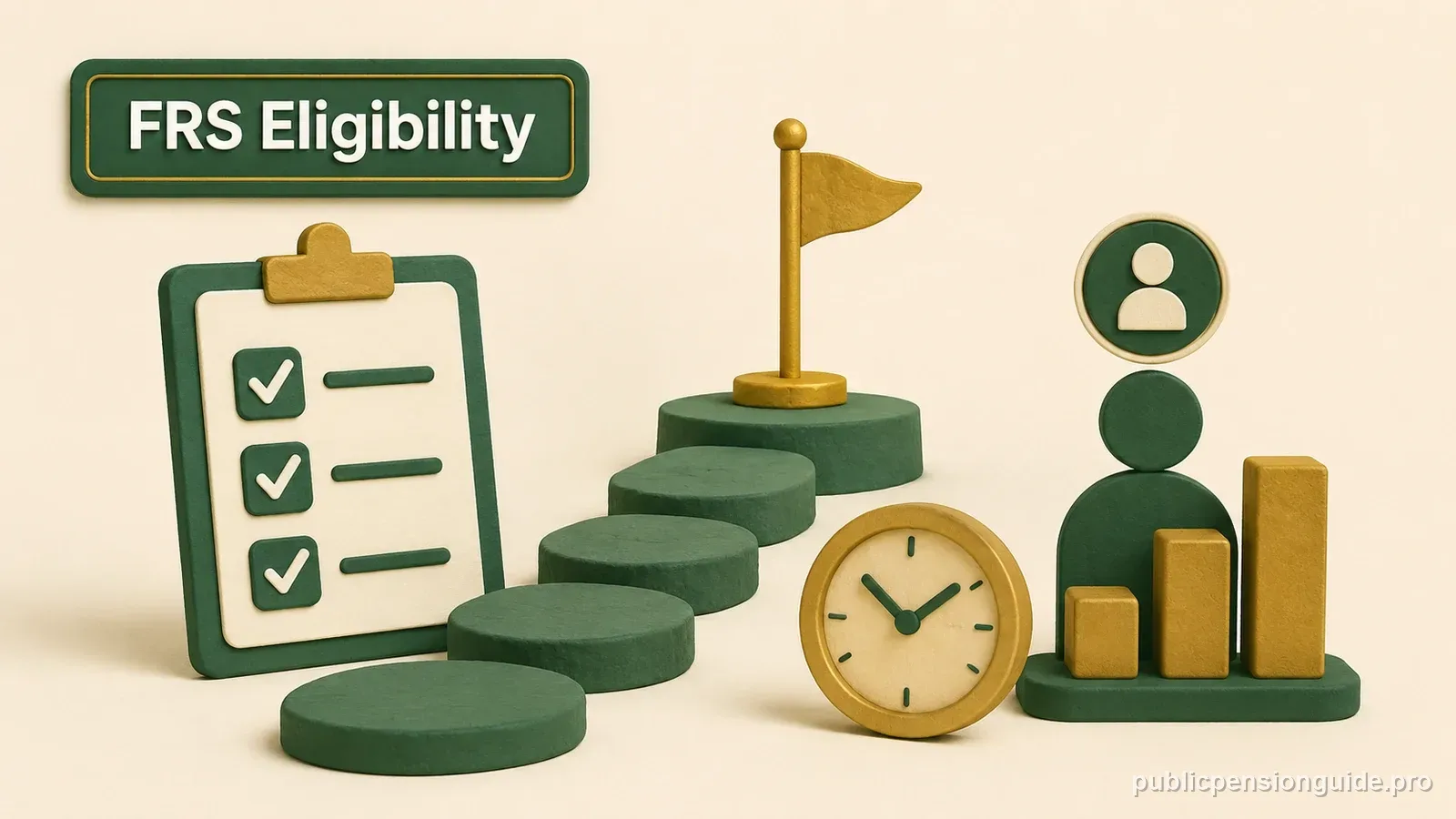 A Florida retirement pathway with age and service milestones leading to a full-benefit gate.
