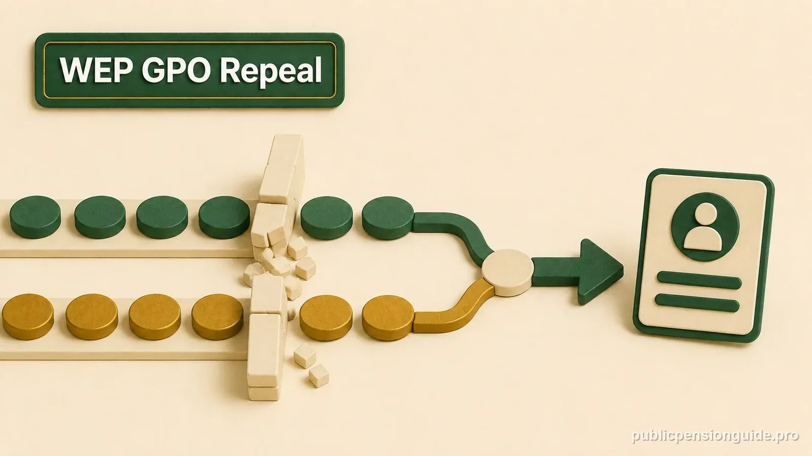 Two benefit tracks labeled FRS and Social Security joining after a removed federal offset barrier.