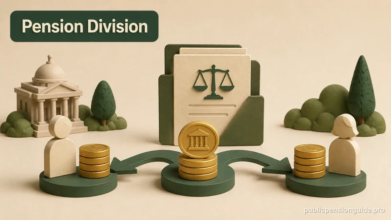 A pension stream divided by a court-order marker into participant and former-spouse shares.