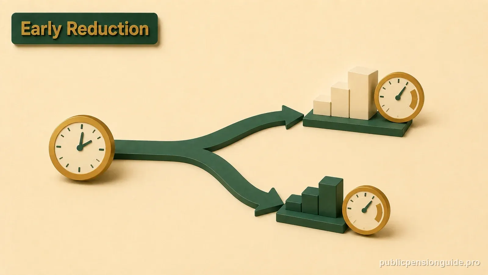Two retirement paths compare an earlier reduced STRS Ohio pension with a later unreduced milestone.