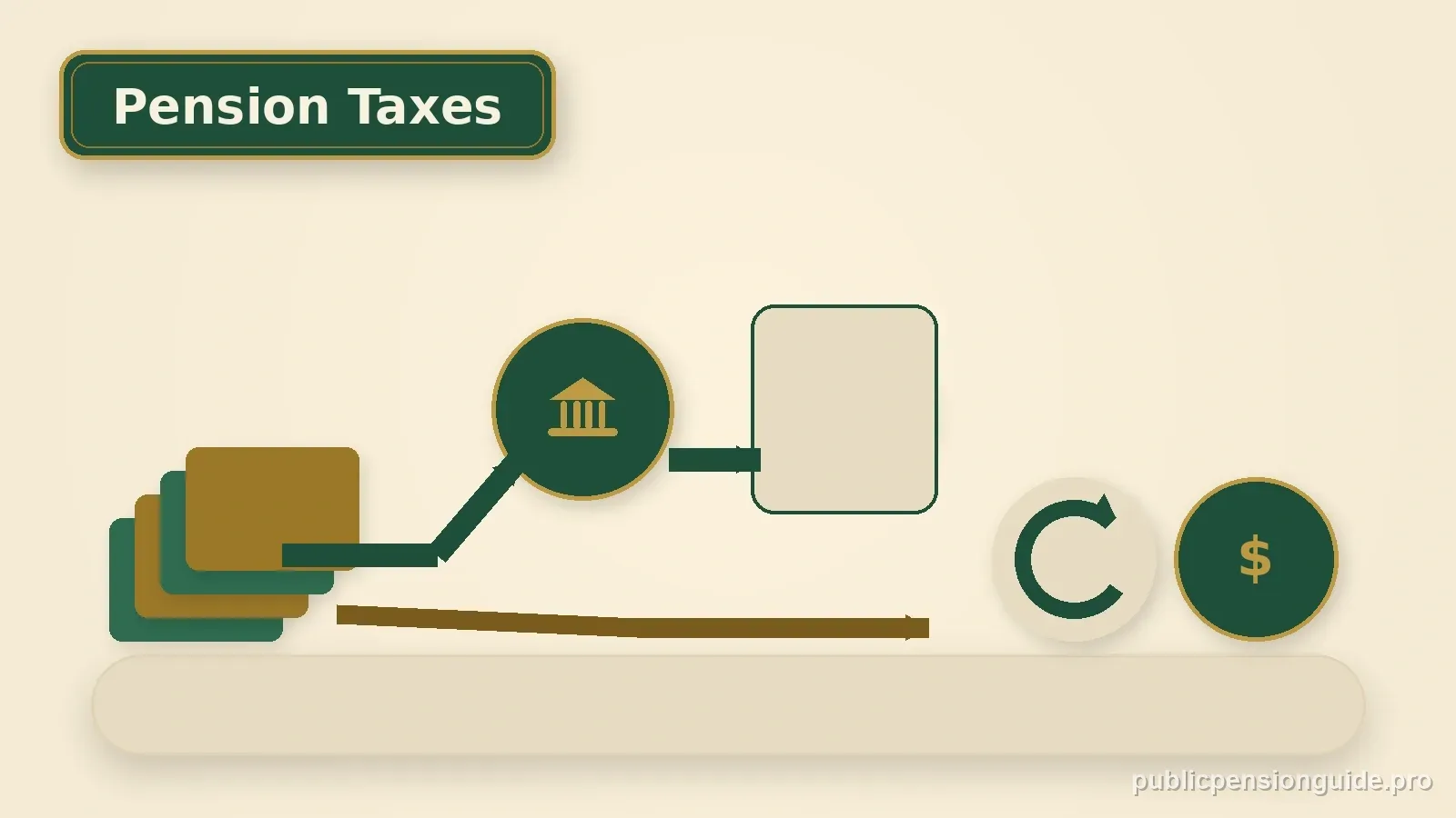 A monthly pension stream passes through federal and Ohio tax checkpoints before reaching after-tax retirement income.
